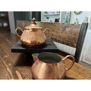Tagus Portugal Copper Vintage Sugar Bowl & Creamer Set, Tea, Coffee, Cottagecore